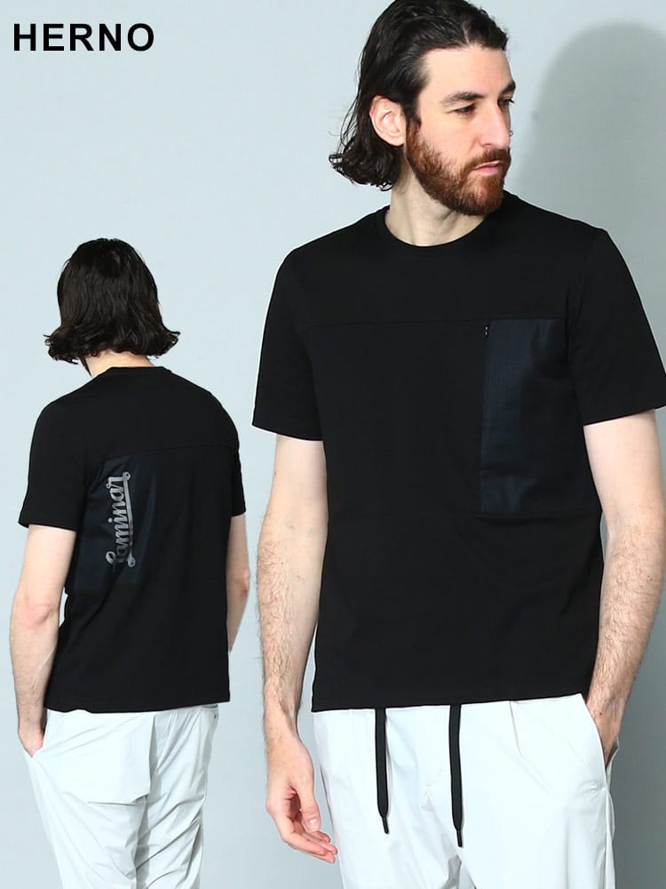 HERNO (ヘルノ) メッシュポケット クルーネック 半袖 Tシャツ HRJG00029UL5200 メンズ ブランド