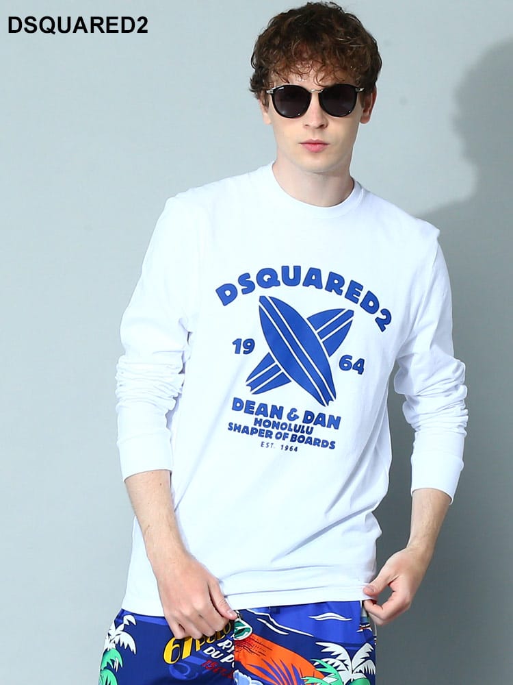 DSQUARED2 (ディースクエアード) ロゴプリント クルーネック 長袖 Tシャツ SURF BOARD D2GD1134S22507 メンズ ブランド
