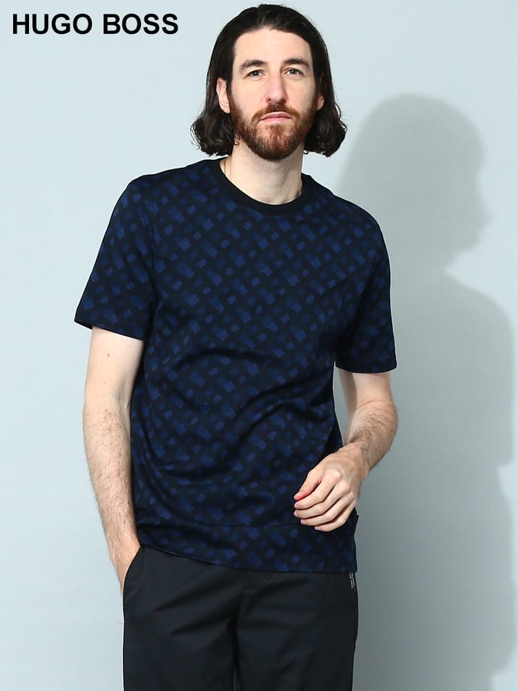 HUGO BOSS (ヒューゴボス) 総柄 クルーネック 半袖 ニット Tシャツ HB50486218