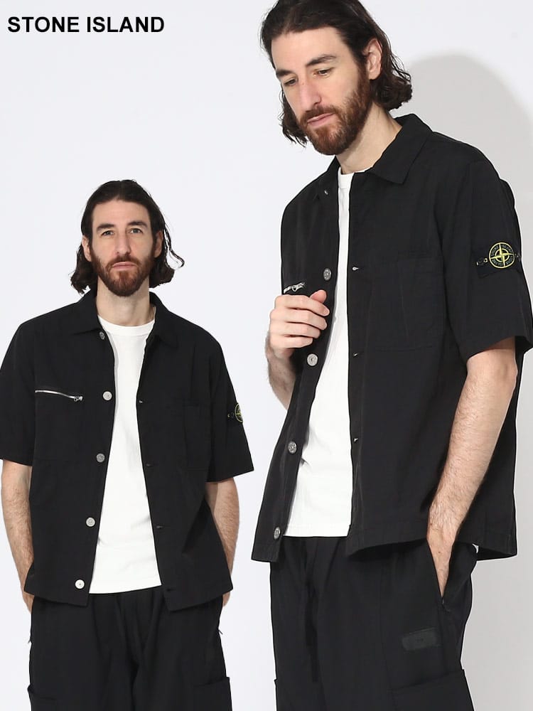 STONE ISLAND (ストーンアイランド) ポケット 袖ロゴ 半袖 シャツ 