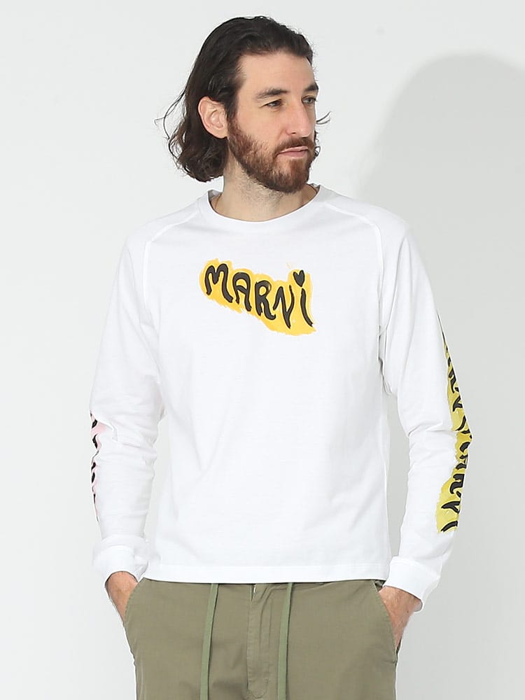 【オンラインストア限定】 MARNI (マルニ) ロゴプリント クルーネック ラグラン 長袖 Tシャツ MAHUMU0274P0 ブランド メンズ 男性 トップス