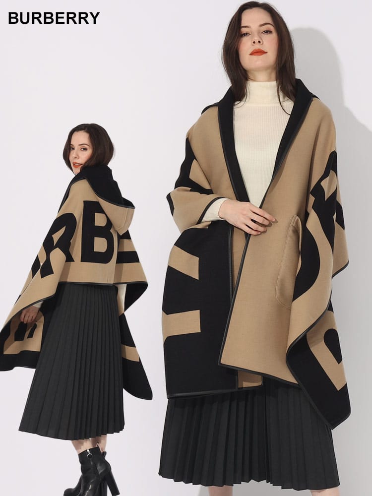 BURBERRY (バーバリー) ロゴ ウールコットン ジャカード フーデッドケープ BBL8060965 ブランド レディース アウター