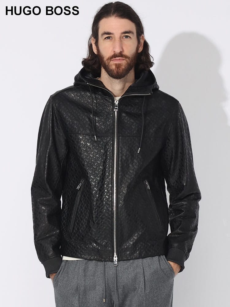 HUGO BOSS (ヒューゴボス) レザー エンボスモノグラム フルジップ ジャケット HB50497890 ブランド メンズ 男性 アウター