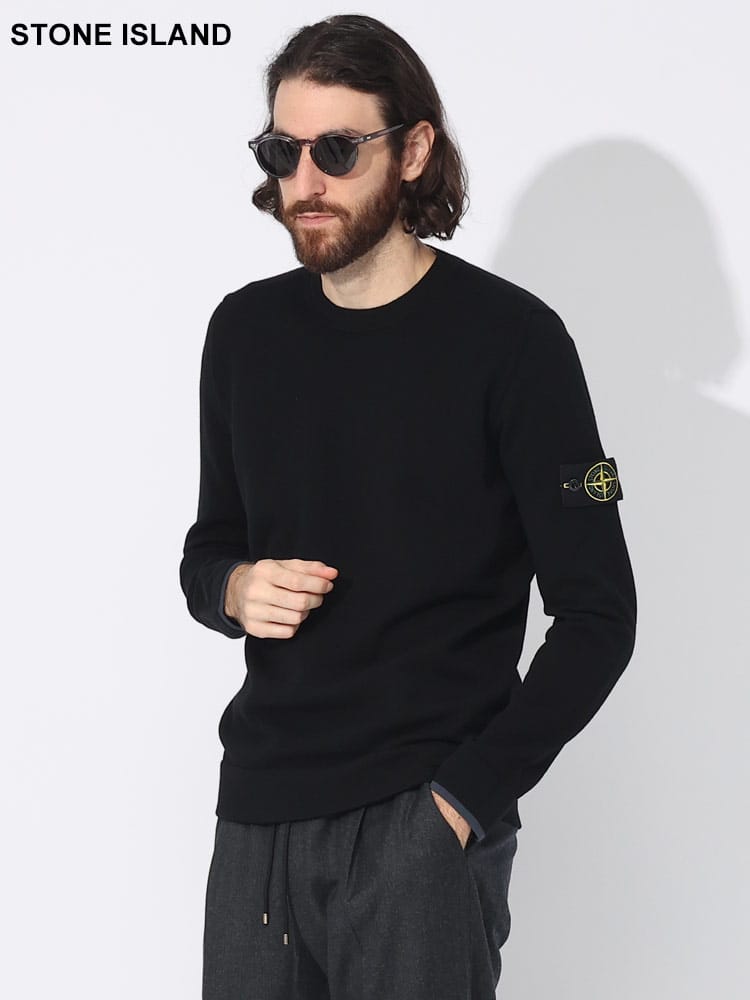 STONE ISLAND (ストーンアイランド) 袖ロゴ クルーネック 長袖 ニット 