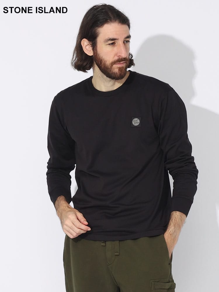 STONE ISLAND (ストーンアイランド) 胸ロゴ クルーネック 長袖 Tシャツ 