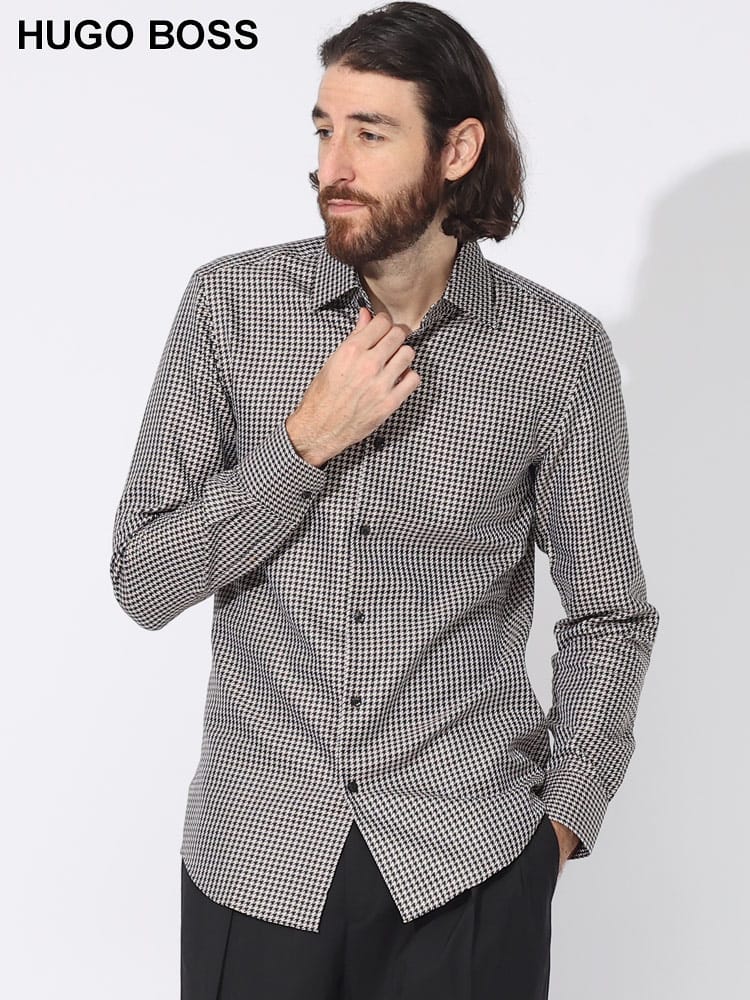 HUGO BOSS (ヒューゴボス) 千鳥柄 コットン 長袖 シャツ HB50496733 