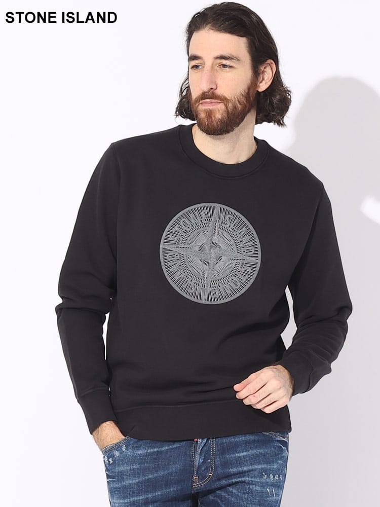 STONE ISLAND ブラック クルーネック トレーナー STONE ISLAND 