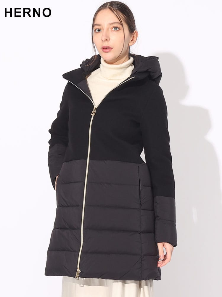 HERNO (ヘルノ) メルトンウール×ナイロン フルジップ ダウンコート HRLPI00176D ブランド レディース アウター
