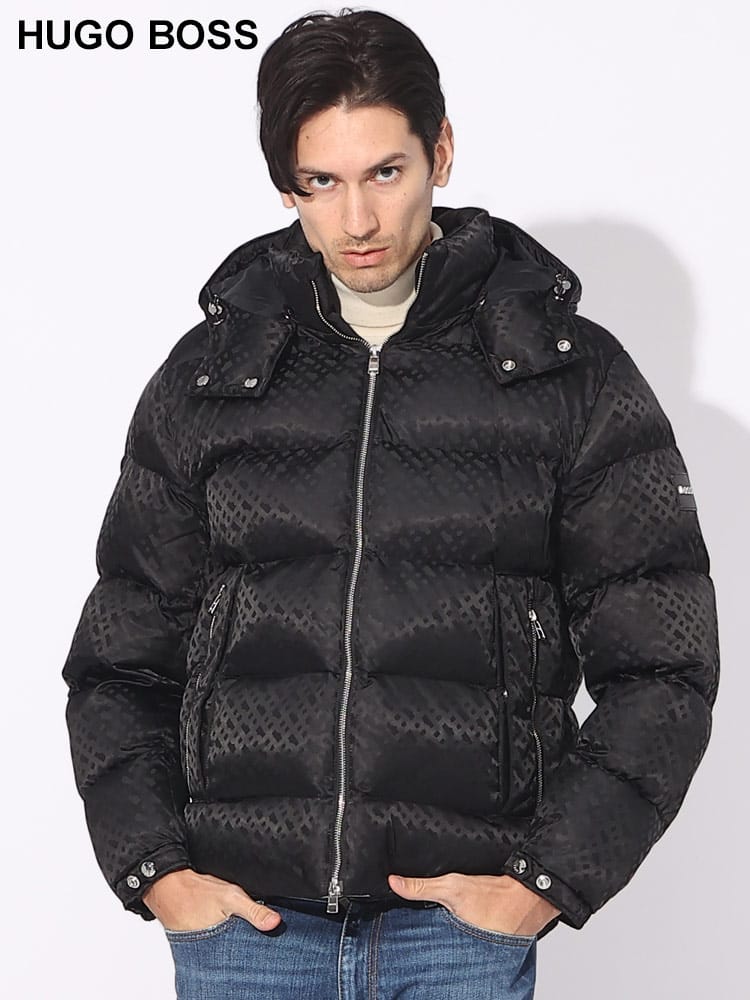 HUGO BOSS (ヒューゴボス) フード着脱 モノグラム柄 フルジップ 中綿 ジャケット HB50499813 ブランド メンズ 男性 アウター