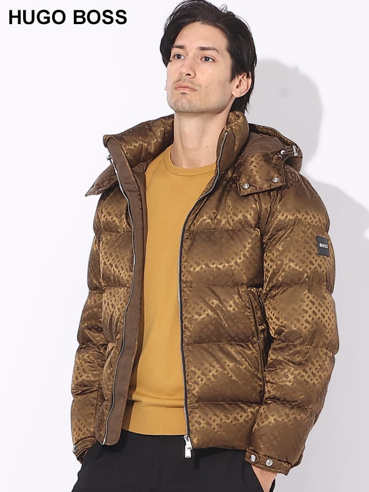 HUGO BOSS (ヒューゴボス) フード着脱 モノグラム柄 フルジップ 中綿 ジャケット HB50499813 ブランド メンズ 男性 アウター