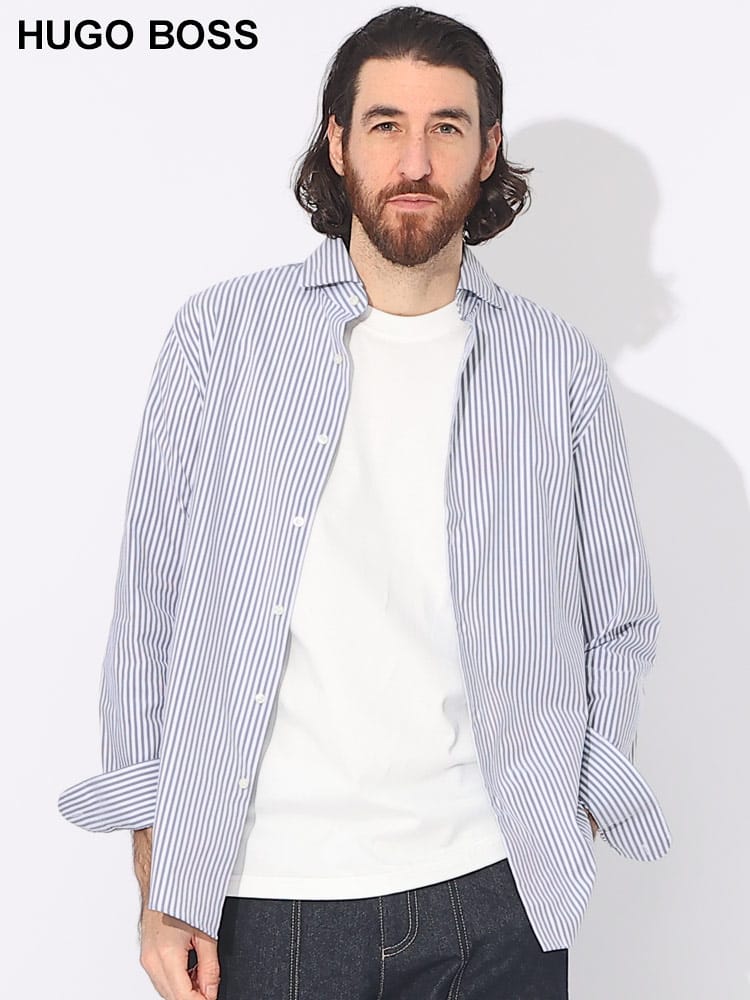 HUGO BOSS (ヒューゴボス) ストレッチ ストライプ 長袖 ドレスシャツ 