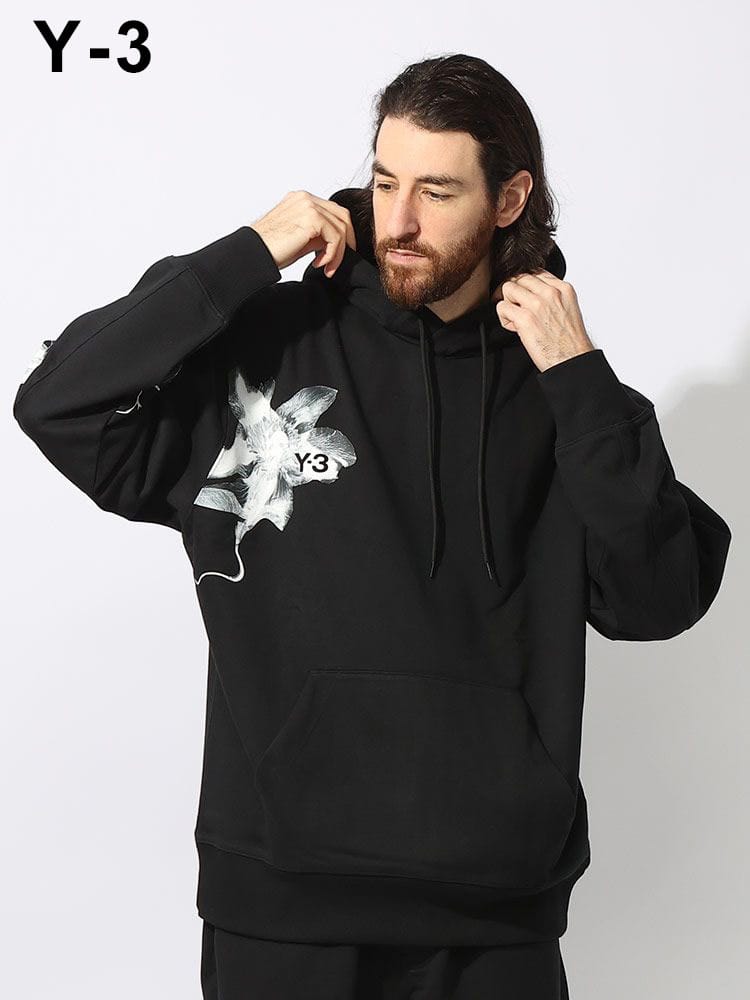 Y-3 (ワイスリー) 裏毛グラフィクロゴ ポケット付き プルオーバー 