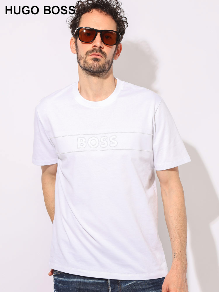 HUGO BOSS (ヒューゴボス) ロゴライン刺繍 クルーネック 半袖 Tシャツ 