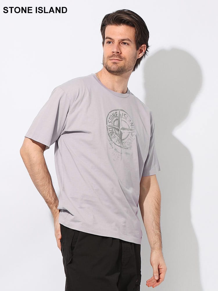 STONE ISLAND (ストーンアイランド) かすれロゴプリント クルーネック 半袖 Ｔシャツ SI80152RC87 ブランド メンズ 男性 トップス
