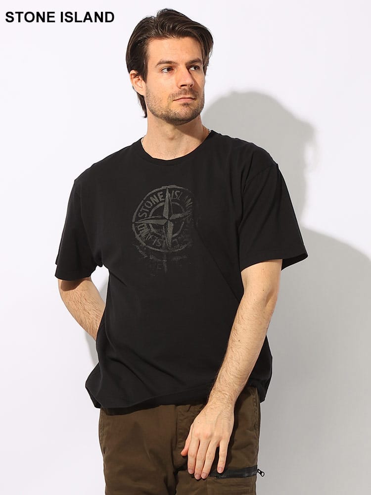 STONE ISLAND (ストーンアイランド) かすれロゴプリント クルーネック 半袖 Ｔシャツ SI80152RC87 ブランド メンズ 男性 トップス