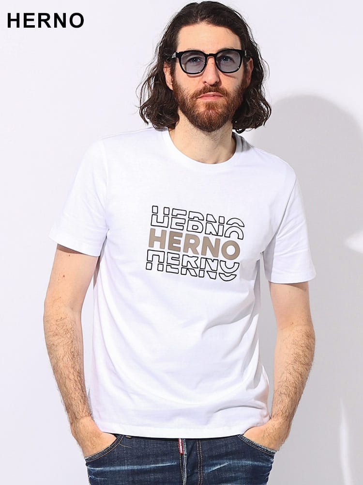 HERNO (ヘルノ) グラデーションロゴ クルーネック 半袖 Tシャツ