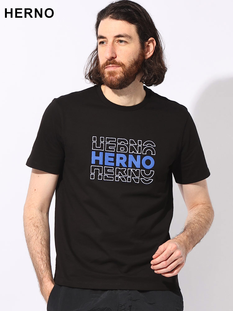 HERNO (ヘルノ) グラデーションロゴ クルーネック 半袖 Tシャツ