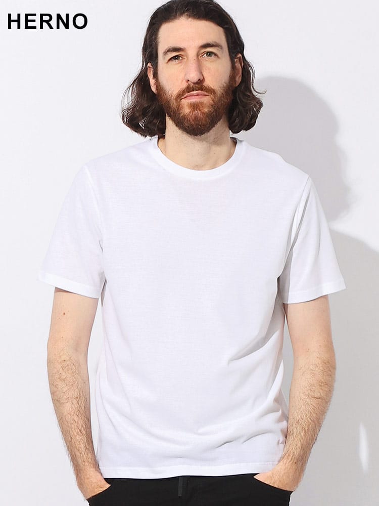 HERNO (ヘルノ) クレープジャージ 無地 クルーネック 半袖 Tシャツ