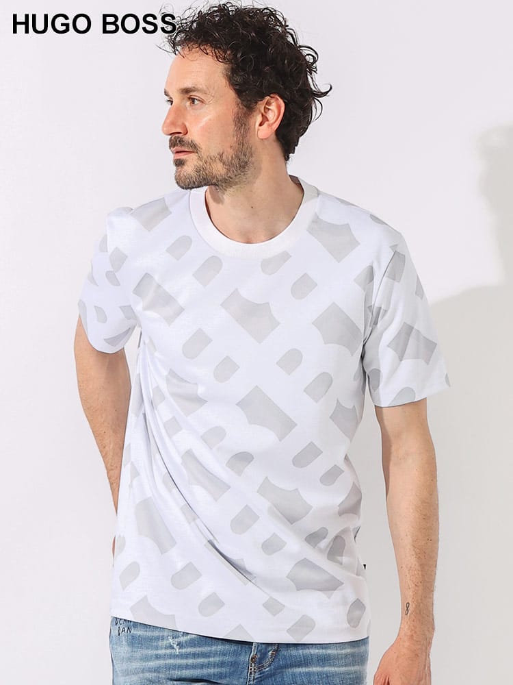HUGO BOSS (ヒューゴボス) モノグラム 総柄 クルーネック 半袖 Tシャツ 