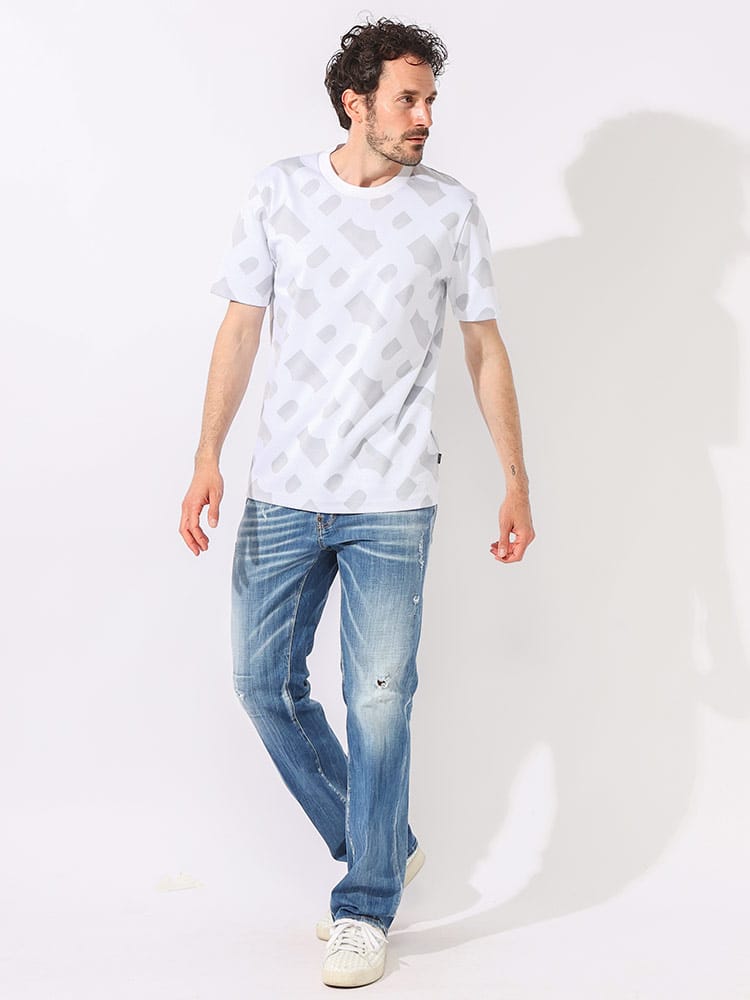 HUGO BOSS (ヒューゴボス) モノグラム 総柄 クルーネック 半袖 Tシャツ 
