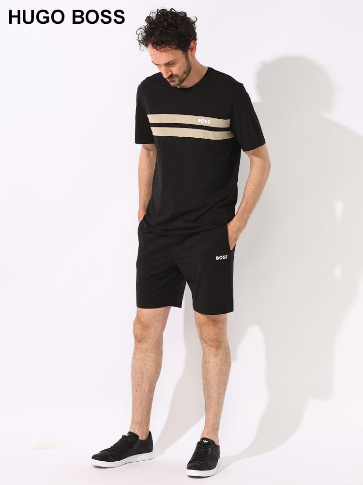 HUGO BOSS (ヒューゴボス) BOSS HOMEWEAR レーヨン混 BALANCEロゴ 半袖 Ｔシャツ ショートパンツ セットアップBOX