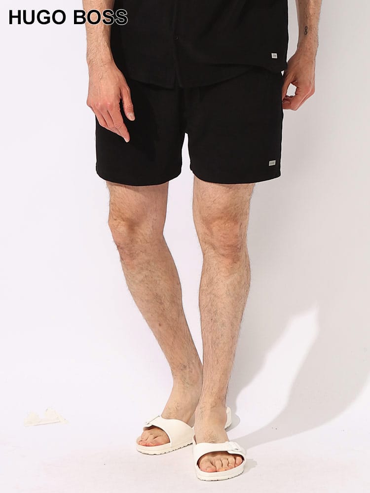 HUGO BOSS (ヒューゴボス) BOSS BEACH テリータオル地 ストライプ ウエストコード ショートパンツ