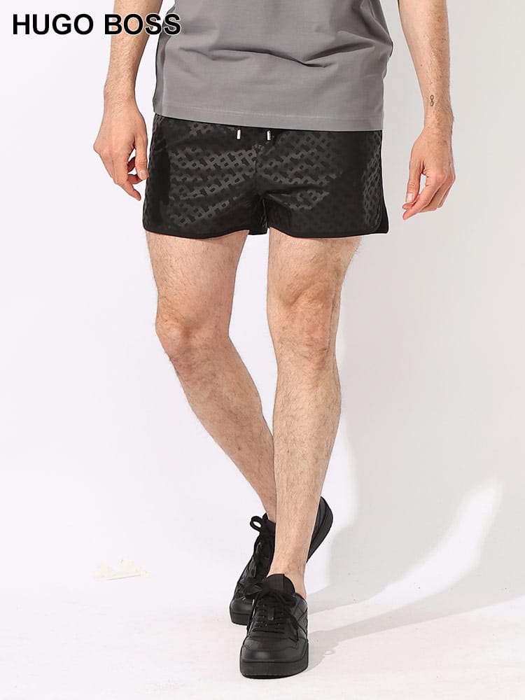 HUGO BOSS (ヒューゴボス) BOSS BEACH モノグラム総柄 速乾 メッシュインナー付き スイムショーツ 水着