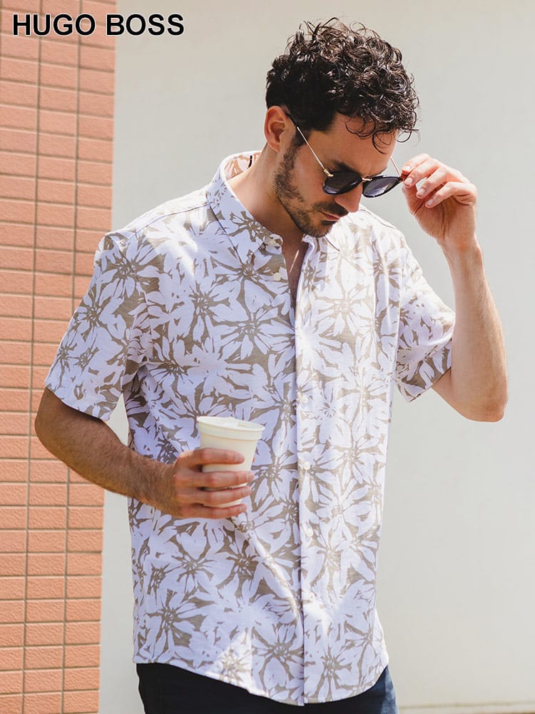 HUGO BOSS (ヒューゴボス) コットンジャージー 花柄 半袖 シャツ SLIMFIT HB50513760 メンズ