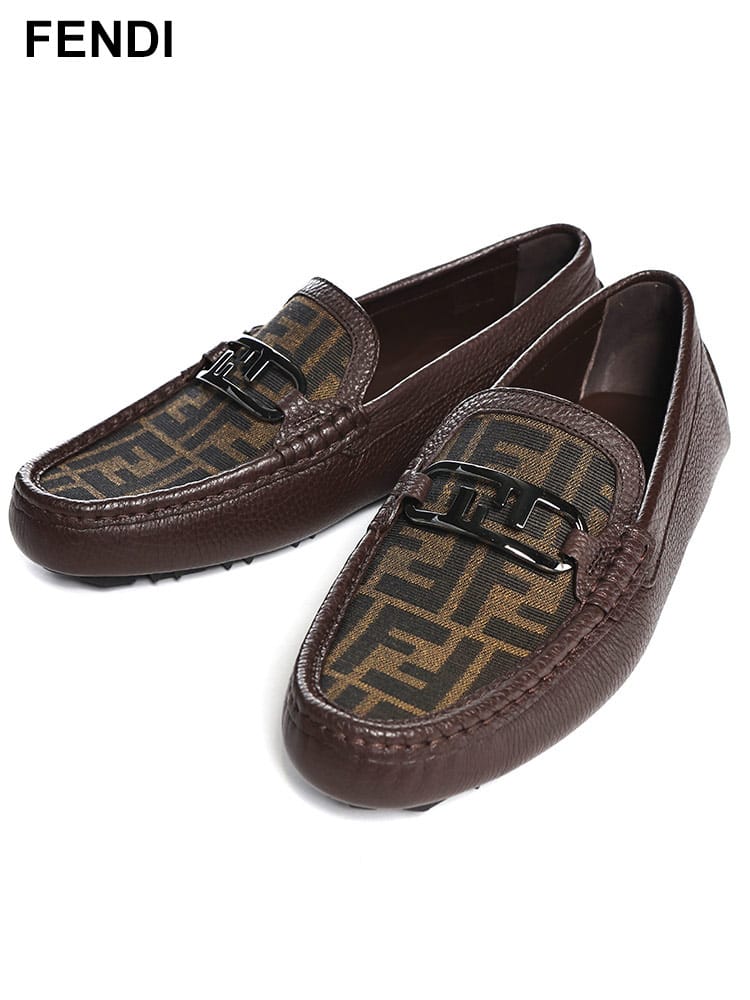 FENDI (フェンディ) レザー FFジャガード  オーロック ドライビングローファー FD7D1561AQZB メンズ