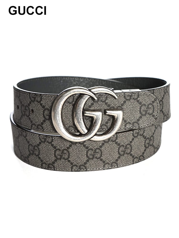 GUCCI (グッチ) 総柄×無地 ダブルGバックル リバーシブル ベルト GC627055 メンズ