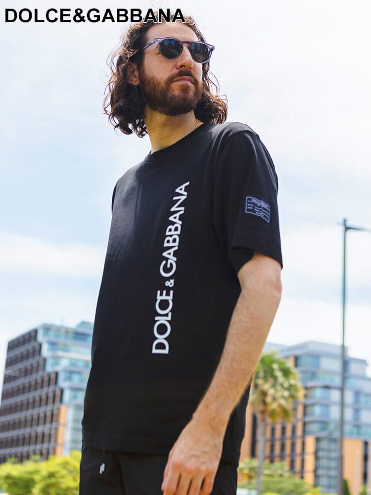 DOLCE&GABBANA (ドルチェ ＆ ガッバーナ) バーティカルロゴ クルーネック 半袖 Ｔシャツ REGULARFIT DGG8PN9TG7M1D メンズ