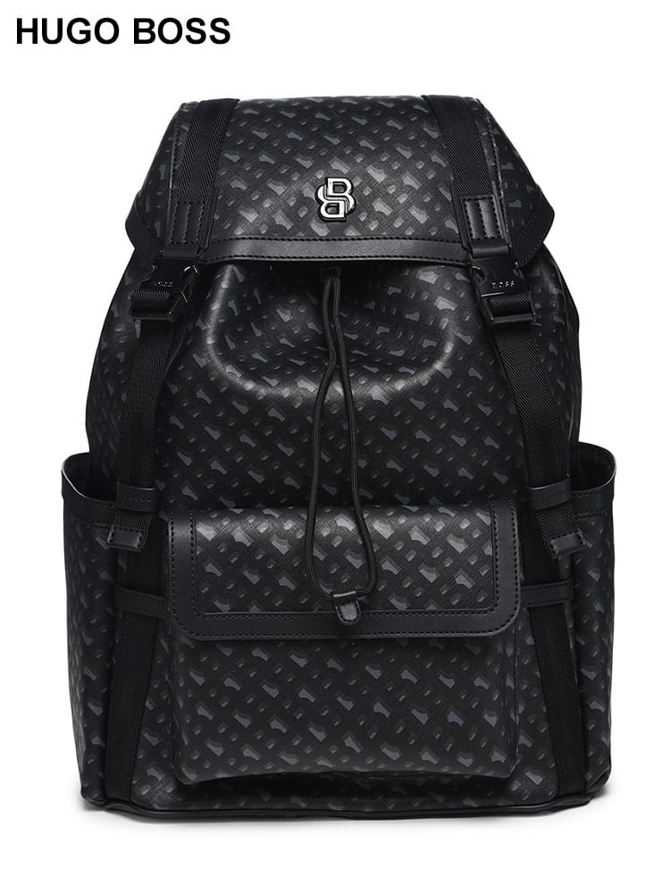 HUGO BOSS (ヒューゴボス) レザー モノグラム バックパック 26L HB50523473 メンズ
