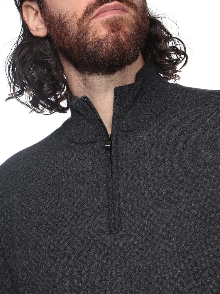 HUGO BOSS (ヒューゴボス) ウール混 モックネック ハーフジップ ニット 