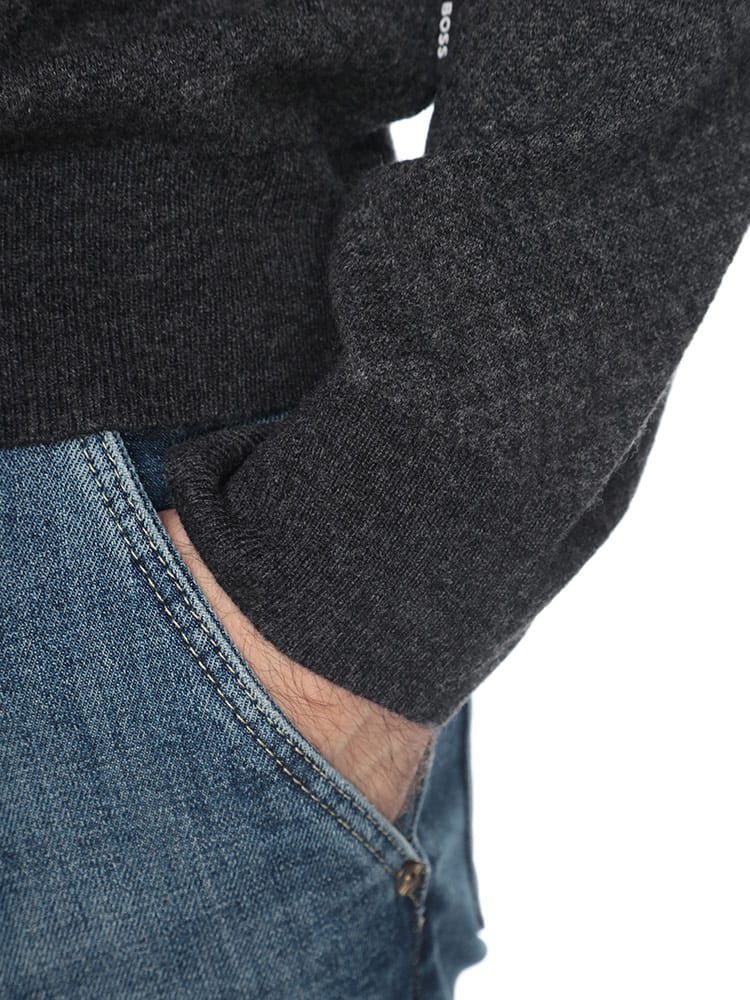 HUGO BOSS (ヒューゴボス) ウール混 モックネック ハーフジップ ニット 