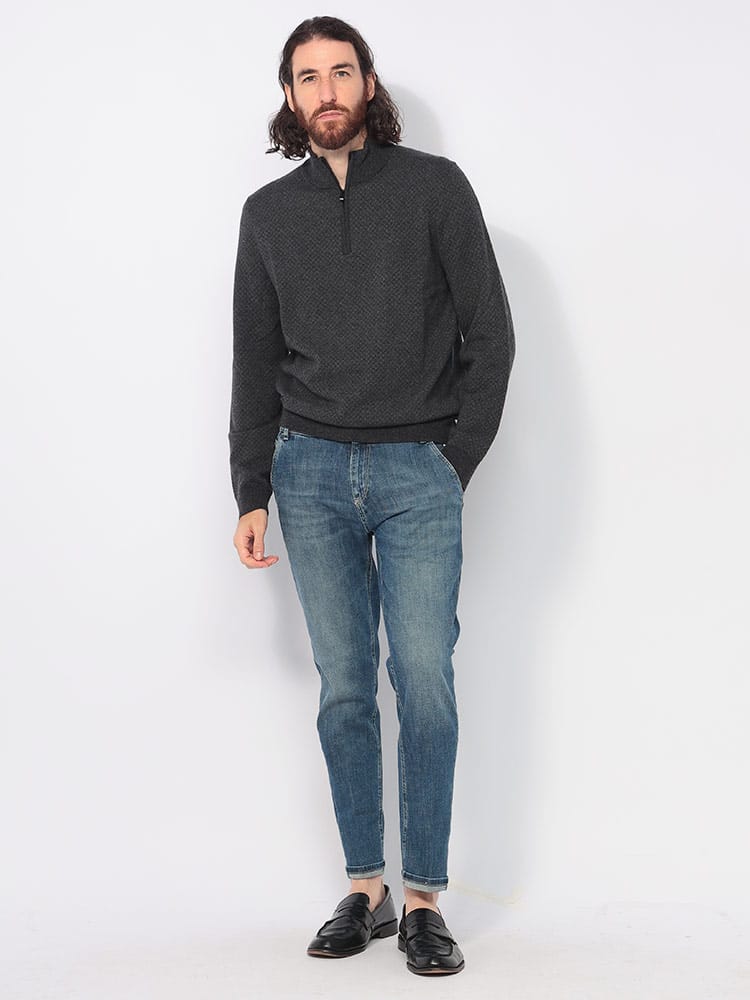 HUGO BOSS (ヒューゴボス) ウール混 モックネック ハーフジップ ニット 