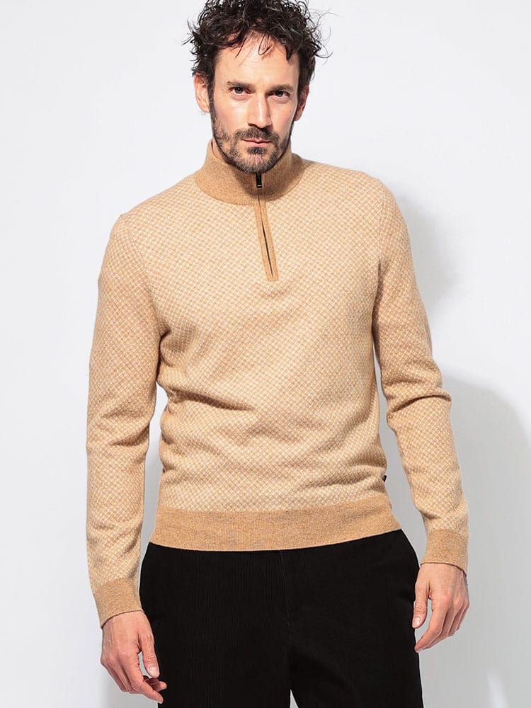 HUGO BOSS (ヒューゴボス) ウール混 モックネック ハーフジップ ニット 