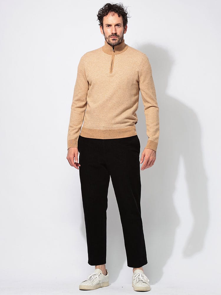 HUGO BOSS (ヒューゴボス) ウール混 モックネック ハーフジップ ニット 