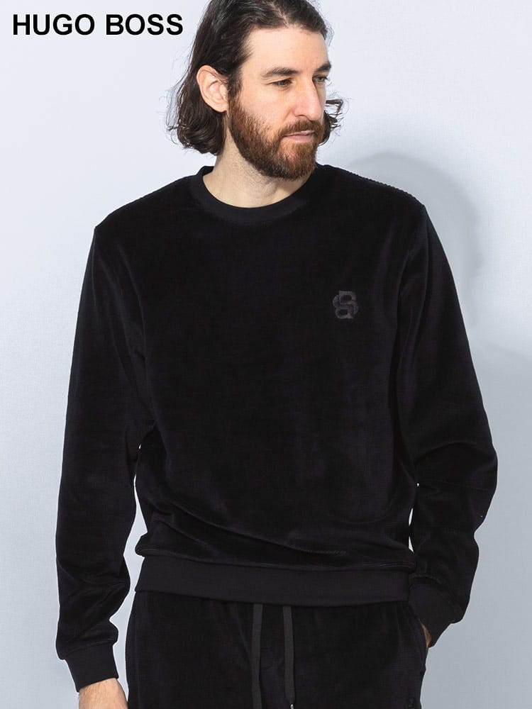 HUGO BOSS (ヒューゴボス) セットアップ対応 ベロア ロゴ刺繍 クルーネック トレーナー HBU50527422 メンズ