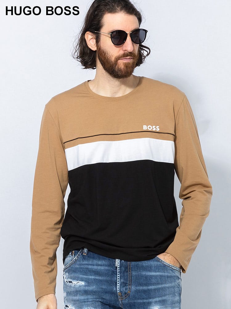 HUGO BOSS (ヒューゴボス) フロント切替 ロゴプリント クルーネック 長袖 Ｔシャツ HB50527337 メンズ