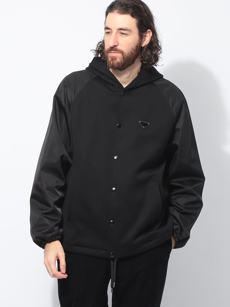 PRADA (プラダ) コットン×ナイロン 切替 メタルロゴ フード付き ブルゾン PRUJL63BSOOO メンズ