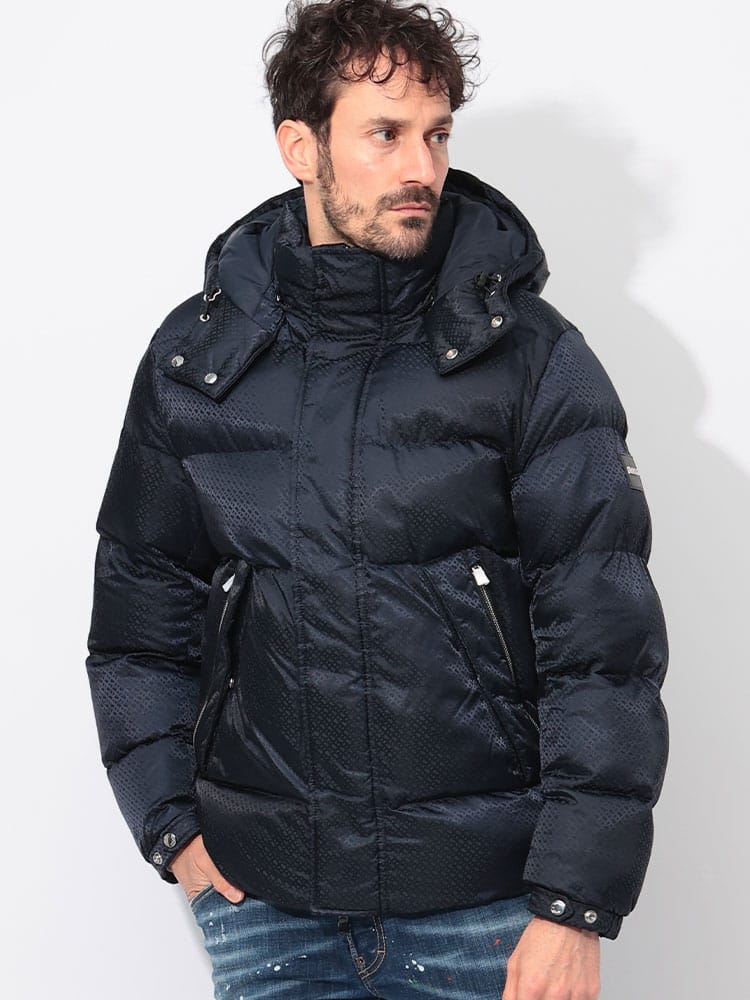 HUGO BOSS (ヒューゴボス) フード着脱 撥水 モノグラム柄 ダブルポケット パファージャケット  HB50525364 メンズ