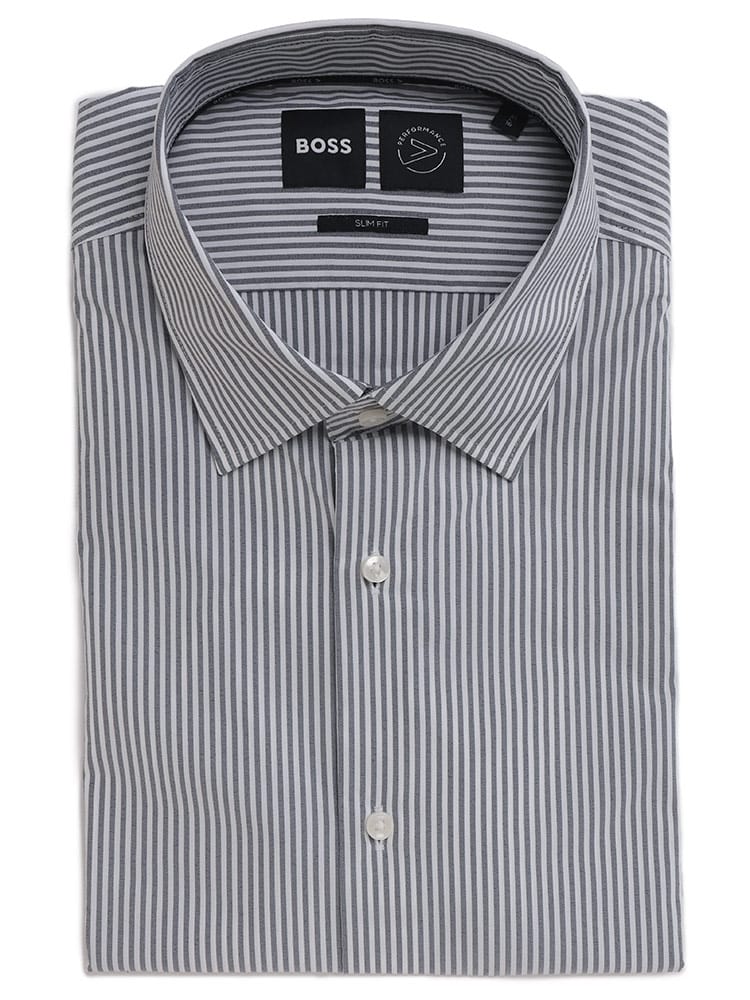 HUGO BOSS (ヒューゴボス) ストレッチ ストライプ 長袖 ドレスシャツ SLIMFIT メンズ