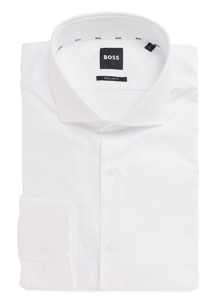 HUGO BOSS (ヒューゴボス) 綿100％ 無地 ホリゾンタルカラー 長袖 ドレスシャツ メンズ