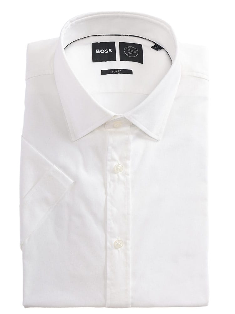 HUGO BOSS (ヒューゴボス) ストレッチ 無地 半袖 ドレスシャツ メンズ