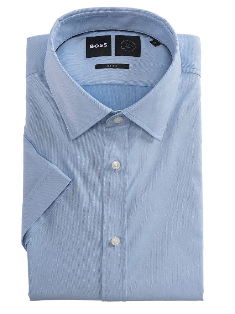 HUGO BOSS (ヒューゴボス) ストレッチ 無地 半袖 ドレスシャツ メンズ