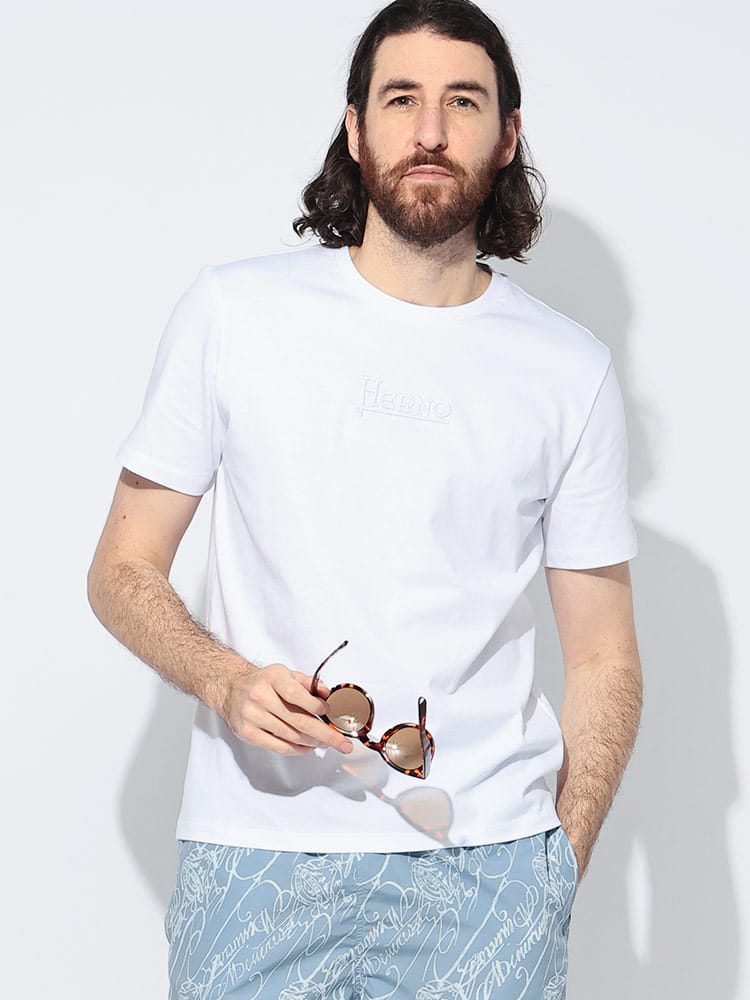 HERNO (ヘルノ) ロゴ刺繍 クルーネック 半袖 Tシャツ メンズ