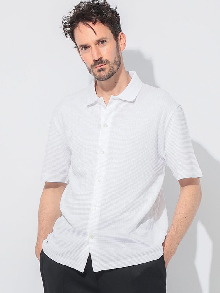 HUGO BOSS (ヒューゴボス) メッシュ フルボタン 半袖 シャツ メンズ