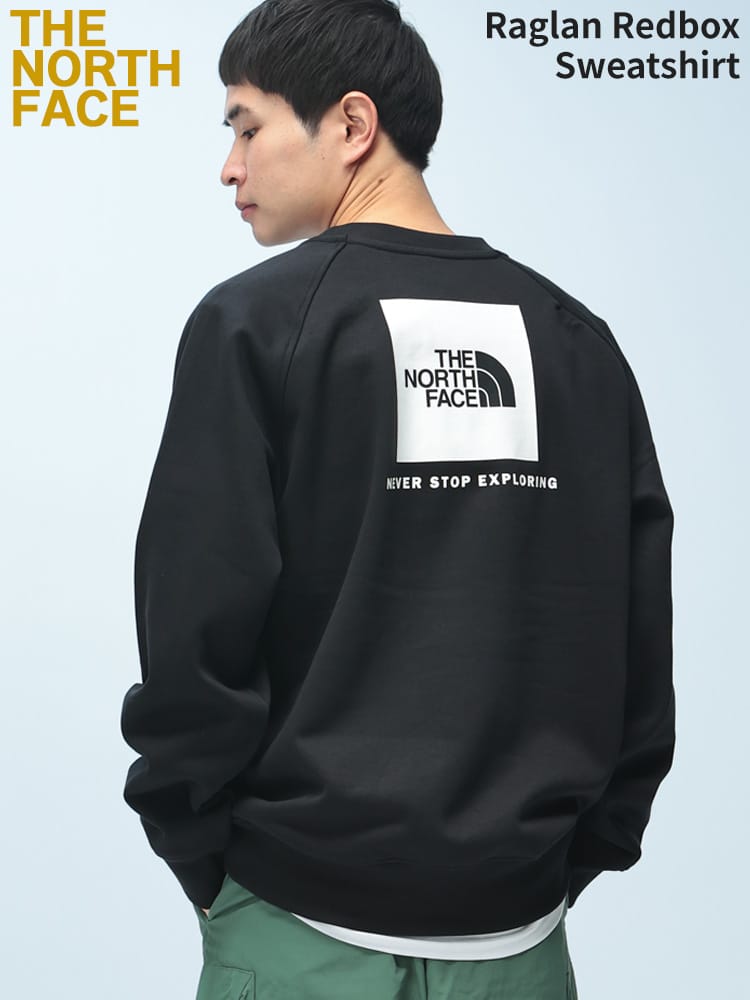 THE NORTH FACE (ザ ノースフェイス) ボックスロゴバックプリント クルーネック スウェット トレーナー Raglan Redbox Sweatshirt
