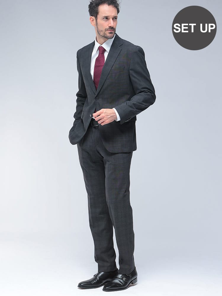 HUGO BOSS (ヒューゴボス) スリムフィット シングル二つ釦 ノータック スーツ チェック柄 HBHG10272858C メンズ