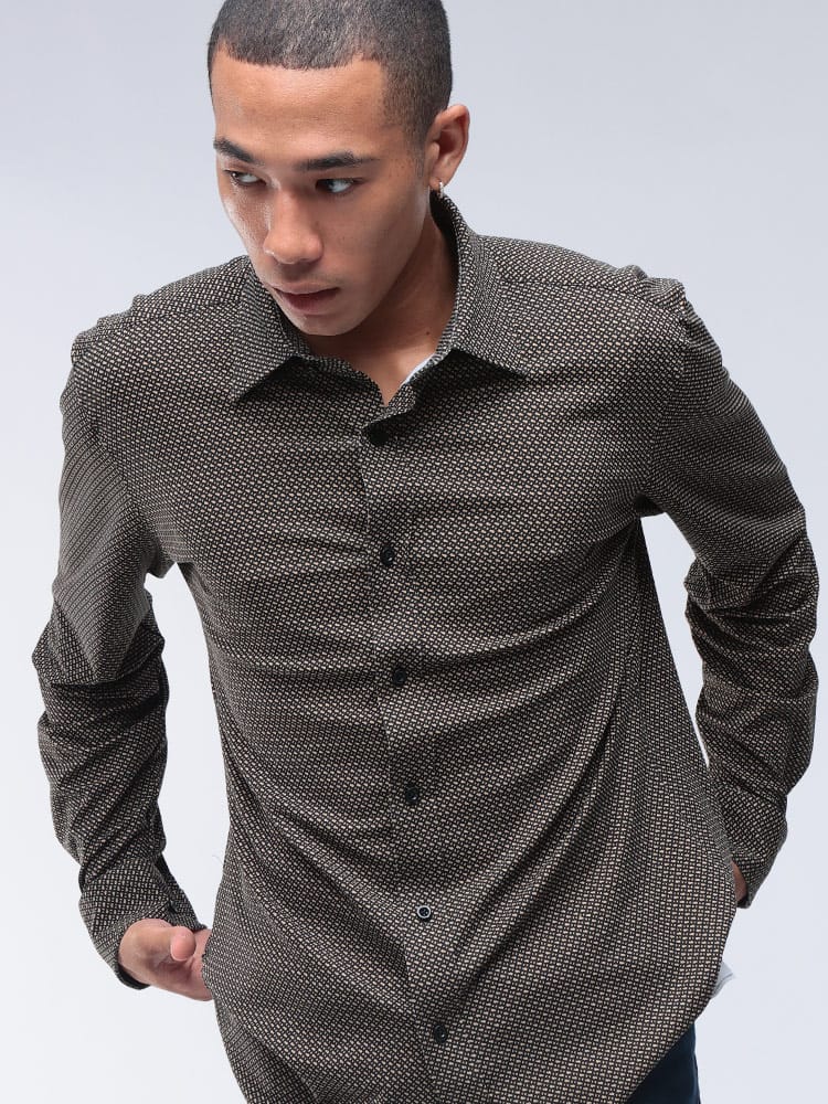 HUGO BOSS (ヒューゴボス) スリムフィット モノグラムプリント ストレッチ 長袖 シャツ HB50545430 メンズ